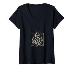 Damen Abstraktes Flammen-Stickerei-Design – elegantes, modernes T-Shirt mit V-Ausschnitt von Stylishlux