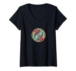 Damen Farbenfrohe Harmonie, aufwendige Stickerei, inspiriertes Kreis-Design T-Shirt mit V-Ausschnitt von Stylishlux