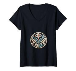 Damen Floral Harmony Circle – zartes Stickerei-inspiriertes Design T-Shirt mit V-Ausschnitt von Stylishlux