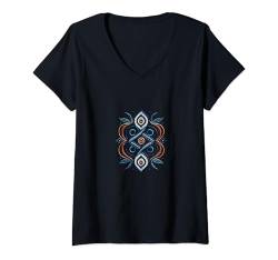 Damen Geometrische Blumen-Fusion – elegantes Stickerei-inspiriertes Design T-Shirt mit V-Ausschnitt von Stylishlux