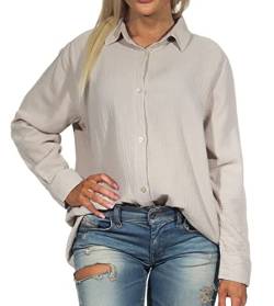 Sublevel Damen Hemd Musselin-Bluse LSL-447 Langarm-Bluse Light Beige S/M von Sublevel