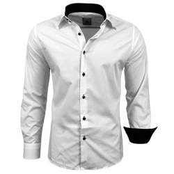 Subliminal Mode - Herren Hemd Zweifarbig Unifarbe Lange Ärmel Slim Fit Unternehmen Rn44 - Weiß, L von Subliminal Mode