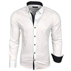 Subliminal Mode - Herrenhemd, tailliert, Kragen und Ärmel, zweifarbig, mit einfachem Bügeln, langärmlig, lässig, S500, weiß, L von Subliminal Mode