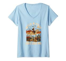 Damen Western Cowgirl reitet wildes Pferd wild & free just like me T-Shirt mit V-Ausschnitt von Südstaaten Sonneuntergang wilde Pferde und Blumen