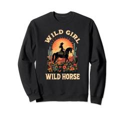 Western Cowgirl reitet wildes Pferd wild girl wild horse Sweatshirt von Südstaaten Sonneuntergang wilde Pferde und Blumen