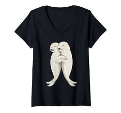 Damen Robbe Seelöwe Seehund Robben Kinder Damen Mädchen Jungen T-Shirt mit V-Ausschnitt von Süße Robbe Geschenkideen