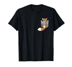 Fuchs in der Brusttasche T-Shirt Lustiges Fennek Shirt von Süße Tiere in Taschen - Pocket Animals