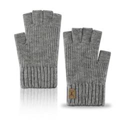 Fingerlose Handschuhe, Winter Knit Warm Stretchy Half Finger Handschuhe (Hellgrau) von Suevut