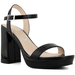 Sugar Damen-Sandalen mit offenem Zehenbereich, zweiteilig, Blockabsatz, Knöchelriemen, Pump-Sandalen, Schwarz Lack, 40 EU von Sugar