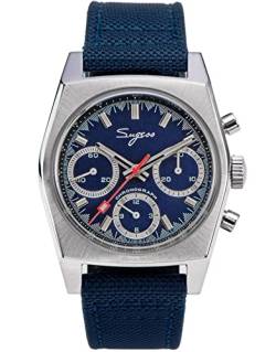 S419GSE Herrenuhr Chrono Heritage blaues Zifferblatt x Nylon Leder mechanische Herrenuhr Möwe 1963, silber von Sugess