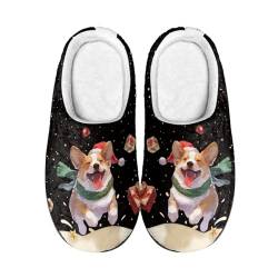 Suhoaziia Damen Indoor Winter Home Hausschuhe Herren Warme Hausschuhe Anti-Rutsch-Sandalen Leichte Frottee Hausschuhe, Christmas Corgi Dog, 41/44 EU von Suhoaziia