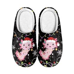 Suhoaziia Damen Indoor Winter Home Hausschuhe Herren Warme Hausschuhe Anti-Rutsch-Sandalen Leichte Frottee Hausschuhe, Weihnachten Axolotl Lights, 46/47 EU von Suhoaziia