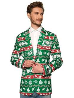 Suitmeister Weihnachtssakko für Herren - Weihnachten Festive Nordic - Tailliert Party Kostüme - Grün, Weiß von Suitmeister