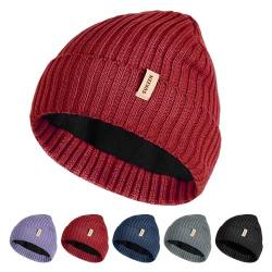 Sukeen Wintermütze Herren Damen wasserdichte Winddichte Beanie Unisex Warme Mütze Polarfleece für Outdoor-Sport Laufen Skifahren Radfahren Klettern Reisen Camping Rot von Sukeen