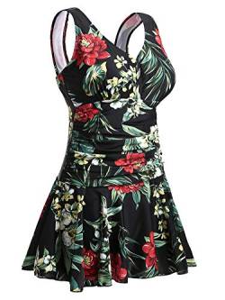 Summer Mae Damen Badekleid Plus Size Geblümt Figurformender Einteiler Badeanzug Swimsuit 42-44-L von MiYang