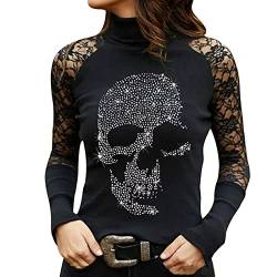 Sumuqi Bluse Elegant Damen Langarmshirt Halloween Shirt Tops Oberteile Herbst Oberteil Elegante Oberteil Fraun Y2k Kostüme Kostüm Skelett Pullover Kleidung Bekleidung Longshirt Sweatshirt Schwarz M von Sumuqi