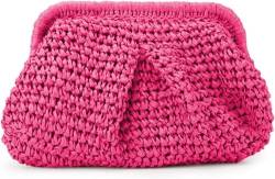 Stroh Clutch Geldbörse für Frauen Cloud Dumpling Pouch Straw Crossbody Shoulder Handtasche Sommer Strand Woven Bag (Rosa,Einheitsgröße) von Suncadmious