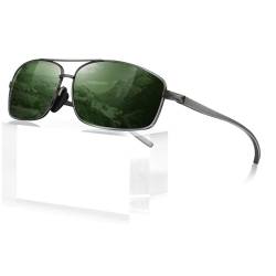 Sonnenbrille Herren Polarisiert,Ultraleichte Al-Mg Metallrahmen mit Federscharnier,UV400 Schutz Angel Fahren Fahrbrille Sonnenbrille CAT 3 CE von Sunier