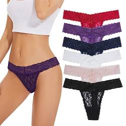 Sunm Boutique 6er-Pack Damen Baumwolle Spitze Tanga Panties Slip Ultra Soft Unterhose Spitze Unterwäsche, Mehrfarbig, XS von Sunm Boutique