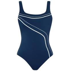 Sunmarin Badeanzug Einteiler nachtblau mit weißen Streifen tiefer Rückenausschnitt Chlorresistent mit eingearbeiteten Softschalen großer CUP von Sunmarin