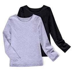 2 Pack Mädchen Top- T-Shirt Grau Schwarz Langarm Schule Schicht Basic Gr. 128-134,Schwarz,128-134 von Sunny Fashion