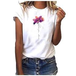 Sommer T-Shirt Damen Weiss Basic Tshirt Bedrucken Rundhalsausschnitt Weiß T Shirt Oberteile Baumwolle Casual Locker Kurzarm Bluse Tops Sportshirt Ausgefallene Tshirts von Sunnyuk