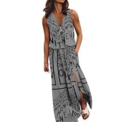 Sommerkleid Damen Leicht Baumwolle Lang Strandkleid Lässig Elegant Sommerkleider Loose Sommer Maxikleid Langes Ärmellos V-Ausschnitt Blusenkleid Freizeitkleider Freizeit Drucken Blumenkleid von Sunnyuk