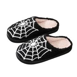 Sunnyuk Hausschuhe Damen Herren Halloween, Slippers Flauschige Gästeschuhe Weite Baumwollhausschuhe Praktische Hüttenschuhe Kuschel Filzpantoffeln Weiß Hausschuhe Plüsch Weiche Pantoffeln Drinnen von Sunnyuk