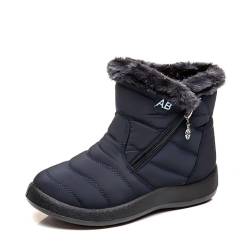 Sunqiran Damen Schneeschuhe Knöchel Reißverschluss Stiefel Pelz gefüttert warme Stiefel Outdoor rutschfeste wasserdichte bequeme (blau, Erwachsene, Damen, 39, Numerisch, EU Schuhgrößensystem, M) von Sunqiran