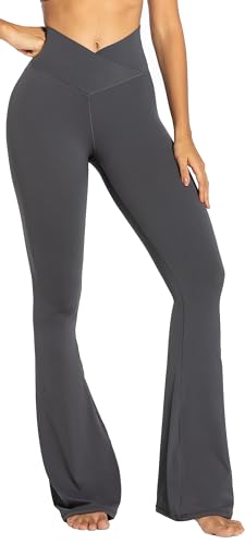 Sunzel Flare Leggings, Crossover Yogahose mit Bauchkontrolle, hohe Taille und weites Bein, grau dunkel, XX-Large von Sunzel