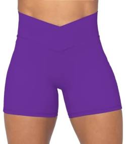 Sunzel Nunaked Crossover-Biker-Shorts für Damen, ohne Vordernaht, V-Ausschnitt, hohe Taille, Yoga, Workout, Fitness-Shorts mit Bauchkontrolle, violett - electric purple, Mittel von Sunzel