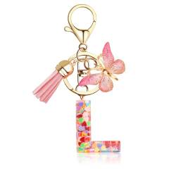 Schlüsselanhänger Mädchen - Anfangsbuchstabe Personalisiert Schlüsselanhänger mit Buchstabe Rosa Schlüsselanhänger Frauen Teenager Mädchen Schulkind Keychain Geschenk L von Supchamp