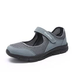 Damen Outdoor Fitnessschuhe Atmungsaktive Mesh Schuhe Sport Slipper mit Klettverschluss, Gray, 37 EU von Super Lee