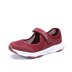Damen Outdoor Fitnessschuhe Atmungsaktive Mesh Schuhe Sport Slipper mit Klettverschluss, Rot, 42 EU von Super Lee
