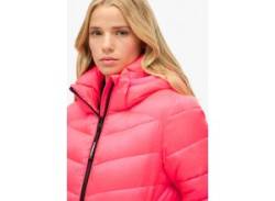 Steppjacke SUPERDRY "HOODED FUJI QUILT PADDED JKT", Damen, Gr. L, pink (hyper fire pink), Web, Obermaterial: 100% Polyester, unifarben, casual, slim fit, Langarm, Jacken von Superdry