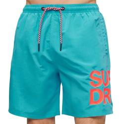 Superdry Herren 17" Sportswear Badeshorts aus recyceltem Material mit Logo Strandblau S von Superdry