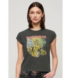 Superdry für Damen. W1011314A Iron Maiden T-shirt schwarz (XS), Lässig, Baumwolle, Kurzarm von Superdry