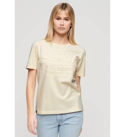 Superdry für Damen. W1011397A Entspannt geschnittenes T-Shirt mit cremefarbener Prägung (XS), Weiß, Lässig, Baumwolle, Kurzarm von Superdry