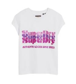 Superdry für Damen. W1011411A Retro Glitzer-T-Shirt weiß (S), Lässig, Baumwolle, Kurzarm von Superdry