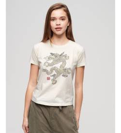 Superdry für Damen. W1011551A T-shirt Komodo Drache weiß (M), Lässig, Baumwolle, Kurzarm von Superdry