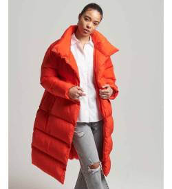 Superdry für Damen. W5011254A Langer orangefarbener Steppmantel (M), Lässig, Polyester, Nachhaltig von Superdry