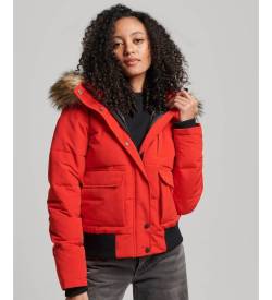 Superdry für Damen. W5011576A Everest gesteppte Bomberjacke mit Kapuze rot (M), Lässig, Polyester, Nachhaltig von Superdry