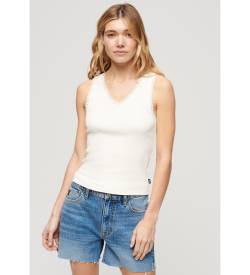 Superdry für Damen. W6011838A Athletic Essentials T-Shirt mit Spitzenbesatz weiß (L/XL), Lässig, Baumwolle, Ärmellos / Hosenträger von Superdry