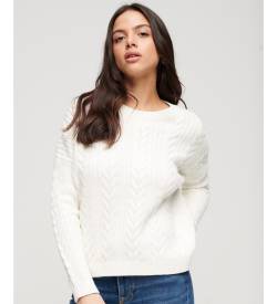 Superdry für Damen. W6110166A Gestrickter Zopfpulli mit Rundhalsausschnitt und überschnittenen Schultern weiß (XL), Lässig, Baumwolle von Superdry