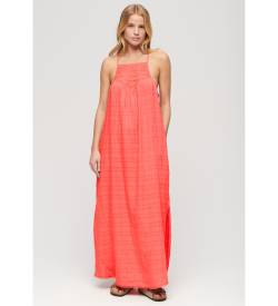 Superdry für Damen. W8011672A Langes Strandkleid Koralle mit Neckholder-Ausschnitt (L), Lässig, Viskose, Ärmellos / Hosenträger von Superdry