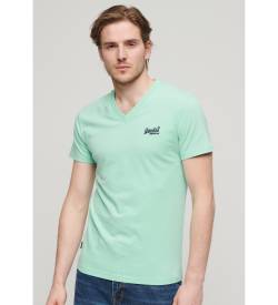 Superdry für Herren. M1011170A T-Shirt mit V-Ausschnitt aus Bio-Baumwolle Essential grün (M), Lässig, Kurzarm von Superdry