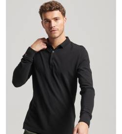 Superdry für Herren. M1110380A Langärmeliges Poloshirt aus Baumwollpikee schwarz (XL), Lässig, Baumwolle, Kurzarm, Langarm von Superdry