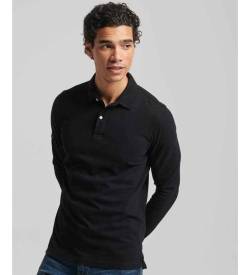 Superdry für Herren. M1110386A Studios Langarm-Poloshirt aus Strick schwarz (XL), Lässig, Baumwolle, Kurzarm von Superdry