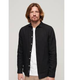 Superdry für Herren. M4010607A Langärmeliges Leinenhemd schwarz (S), Lässig, Langarm von Superdry