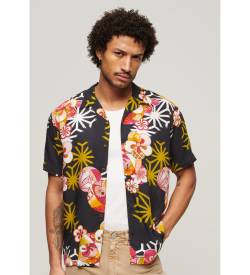 Superdry für Herren. M4010740A Hawaiian Resort Hemd schwarz (XXL), Lässig, Baumwolle, Kurzarm von Superdry